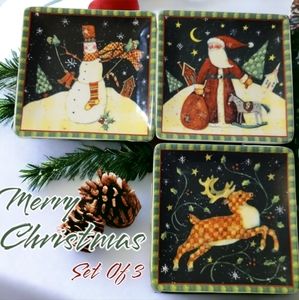 3 Vtg MWW Market PRIMITIVE CHRISTMAS Mini Plate Santa Deer Snowman Susan Winget